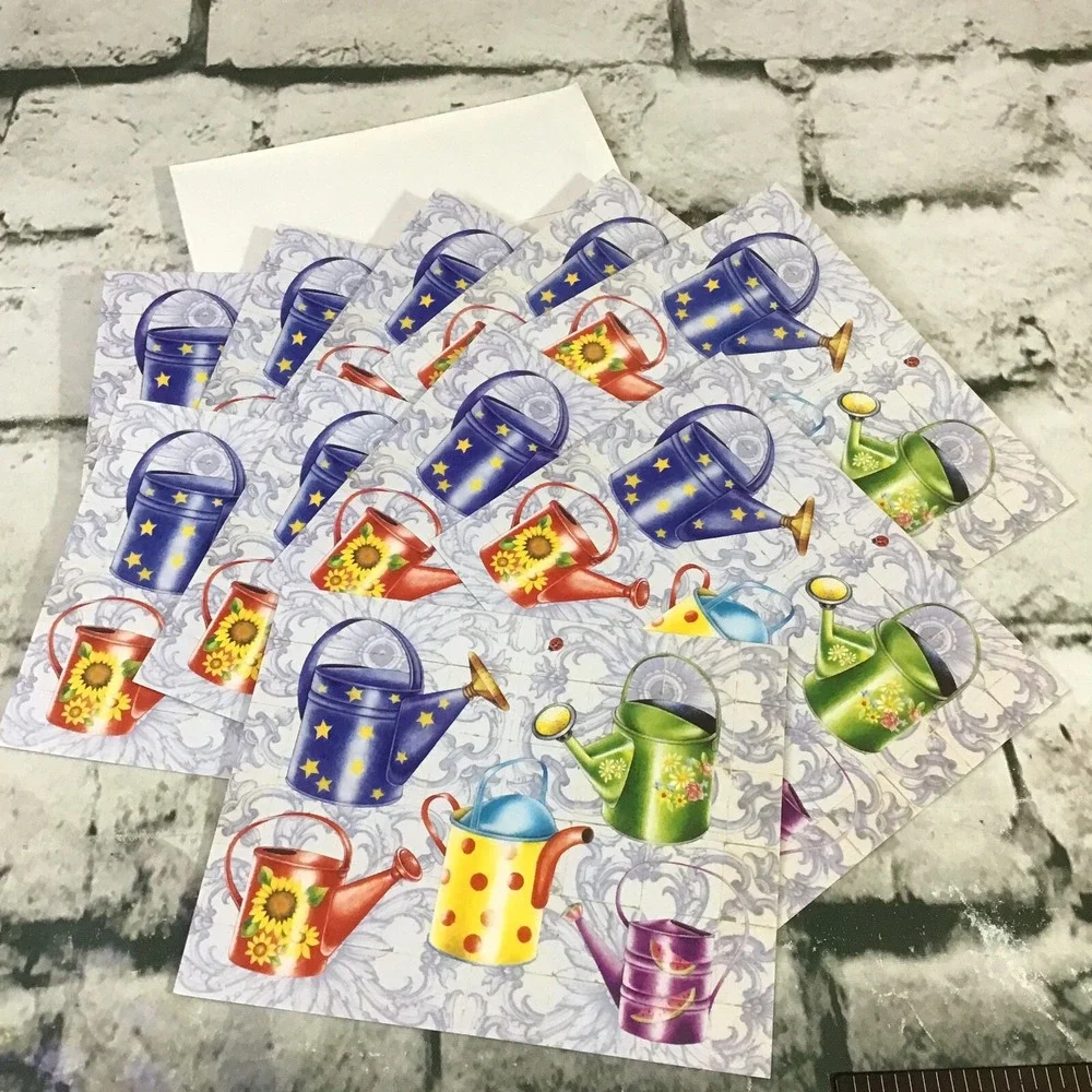 Vintage Note Cards Stephen Lawrence Watering Cans Gardener Lot Of 10